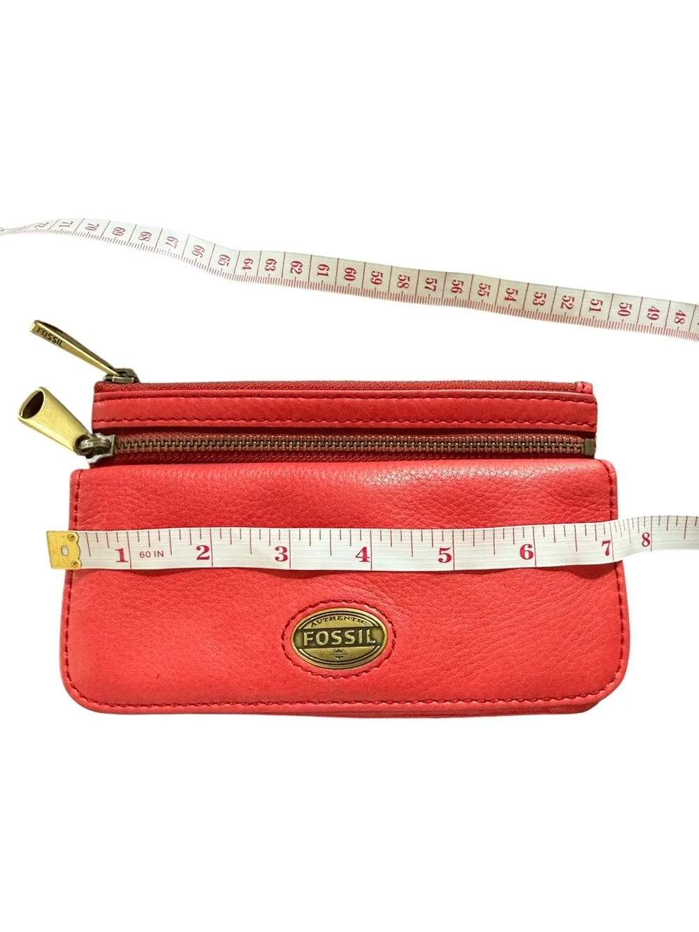 Fossil Explorer Red Leather Zip Around Clutch Wallet Organizer
